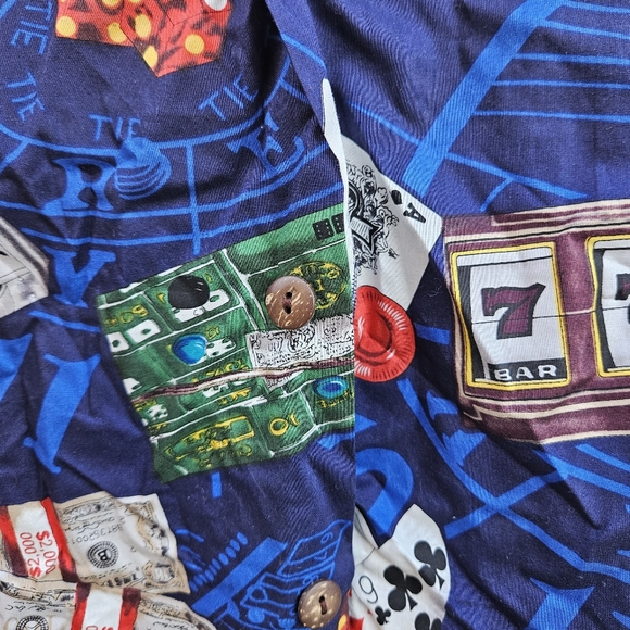 Hilo Hattie Mens 4XL Button Front Hawaiian Aloha Shirt Vegas Casino Theme Blue - Picture 5 of 11